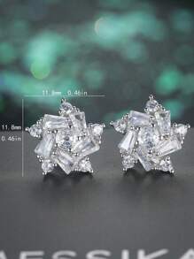 1pair Luxury Crystal Flower Stud Earrings Brilliant Cubic Zirconia Romantic Women Accessories Party Daily Wear Fashion Versatile For Teens Girls Earrings - Silver - View 3