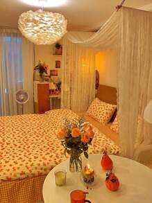 1 件优雅白色蕾丝装饰窗帘，适用于户外凉亭、婚礼派对、客厅和卧室，法式浪漫薄纱面料，可调节床上用品和蕾丝，适合全尺寸/大号床房间装饰家居装饰客厅装饰窗帘 - 白色 - 查看 10