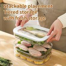 Juego de contenedores apilables refrigerados de 1/2/3/4 niveles con tapa - Organizador de refrigerador para verduras, frutas y alimentaria para embutidos, pavo y cortes - Esencial de cocina