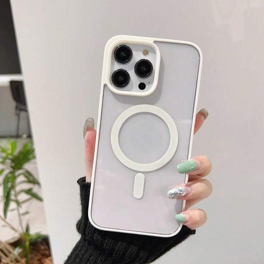 Transparent White Edge Soft Gel Magnetic Charging Protective Case | Compatible With MagSafe, Shock-Resistant Ultra-Thin, Suitable For, Waterproof, Anti-Drop, Scratch-Resistant
