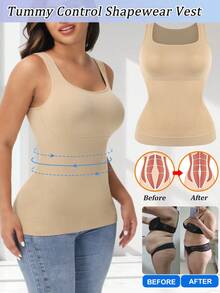 Shapewear Tank Top For Women Tummy Control Belly Abdomen Compression Cami Camisole Body Shaper Vest Slimming Underwear Undershirts Shaping Top Shirts Scoop Neck - 米色 - 查看 1