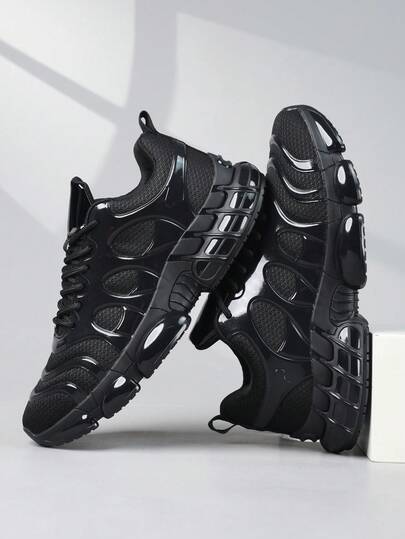 男鞋时尚男士运动鞋系带黑色鞋男士运动鞋个性化黑色街头休闲鞋