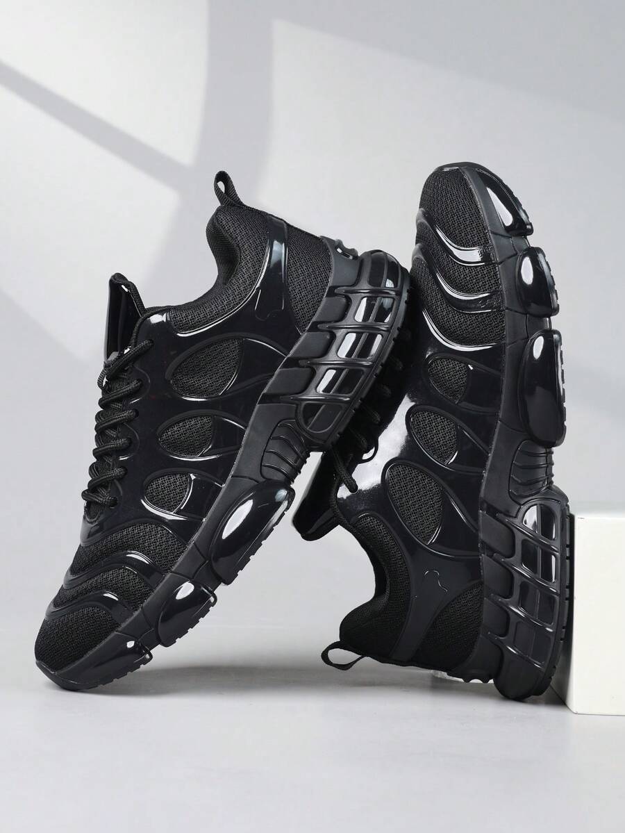 Buty męskie Stylowe buty sportowe męskie Sznurowane czarne buty dla mężczyzn Trampki personalizowane Czarne buty uliczne casualowe