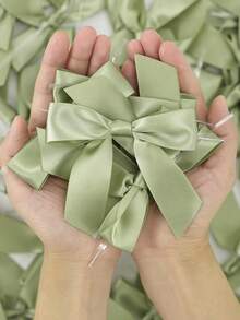 10/20pcs Sage Green Satin Ribbon 3.5" Twist Tie Bows For Treat Bags, Sage Green Satin Ribbon Bows For Gift Wrapping Premade Bows For Crafts, Party Favors, Wedding, Shower Decorations And Party Favors - Green - View 5