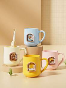 1 peça de copo de banheiro para casal, copo de enxágue de escova de dentes antiqueda com desenho animado fofo, copo de escova de dentes doméstico unissex simples