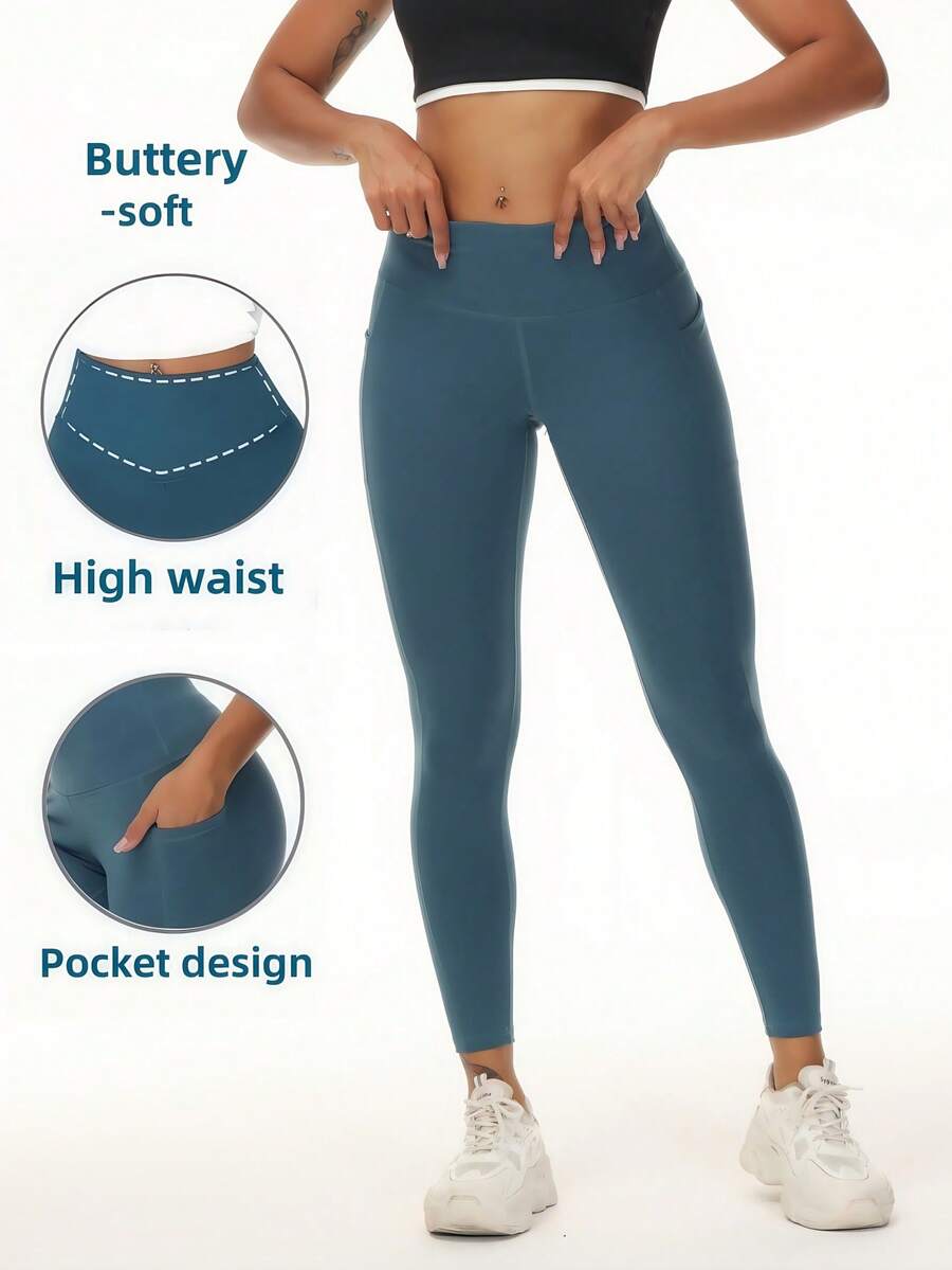 High Waisted Slim Fit Women's Sports Leggings - Yun Rou Breathable Four-Way Elastic High Waisted Abdominal Control Hip Lifting Yoga Leggings Quick Drying Running Cycling Sports Casual Autumn And Winter - Màu xanh nước biển - Xem 1