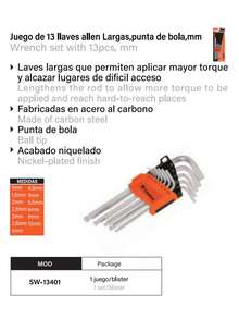 Juego de 13 Llaves Allen Largas con Punta de Bola, 1-10mm, Acero al Carbono, Acabado Niquelado, Ideal para Reparaciones de Bicicletas, Mantenimiento de Herramientas y Trabajos de Precisión - Naranja - Ver 6
