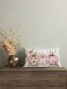 1/2/4pcs, Fall Pink Pumpkins Pillow Covers Flower Chinoiserie Farmhouse Autumn Thanksgiving Decor Lumbar Cushion Cases For Couch Home Decorations - Pink - View 6