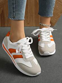 女士休闲运动鞋2025春秋新款拼接设计平底日常通勤舒适百搭简约小白鞋学生鞋时尚低帮复古阿甘鞋女夏季休闲平底防滑拼接彩色户外运动鞋春秋 - 芥末黃 - 查看 1