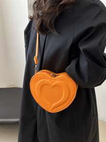 1pc Cute & Fresh Heart-Shaped Crossbody Bag, Made Of PU Material, With Zipper Closure, Adjustable Strap, Large Capacity, Suitable For Teenagers, Fashionable For School, Outdoor, Travel Or Daily Use, Great Gift For Friends - Love Crossbody Bag - View 4