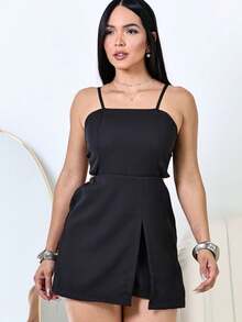 Women's Tailored Jumpsuit With Shorts And Padded Skirt - 黑色 - 查看 2