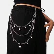 Halloween Punk Multilayer Pants Chain Belt Metal Stars Cross Spider Web - 銀色三層吊五星褲鏈 - 查看 6