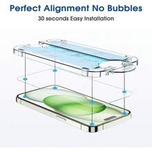 amFilm [2+4 Piezas] OneTouch Compatible con iPhone 17 Pro Max 6.9'' (2025) Protector de Pantalla, Mica Cristal Vidrio Templado,con Protector de Lente de Cámara, Instalación en 30 Segundos - IPH15-6.7" - Ver 7