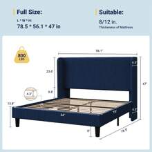 Allewie Full/Queen/King Size Bed Frame With Upholstered Wingback Headboard, Vertical Channel Tufted Corduroy Velvet Platform Bed, Strong Wooden Slats Support, No Box Spring Needed, Easy Assembly, Blue