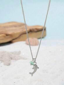 1 Stück modischer, personalisierter Hai-Halskette aus Naturstein mit Strand- und Ozean-Motiv