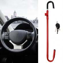 Car Steering Wheel To Pedal Lock Anti-Theft Device Twin Hook With 2 Keys Red F - Red - View 5