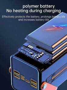 1 个 30000/50000/60000mAh 容量移动电源，双线缆，四输出，三输入，22W 快速充电，便携式手持电源，初始电压显示可能不准确，但会在 2 次充电/放电循环后恢复正常，适用于户外露营、LED 灯、毕业礼物、单身派对礼物、伴娘礼物、父亲节礼物、新娘送礼会礼物、婚礼宾客礼物、生日派对装饰、婚礼用品