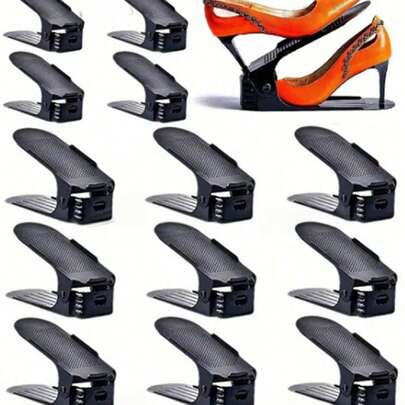 5 pièces/set Étagère à chaussures en plastique à deux niveaux réglable, organisateur de rangement d'espace pour la maison, le placard et l'entrée, étagère de rangement pour chaussures durable, solutions de rangement modernes pour chaussures et accessoires, présentoir à chaussures compact avec étagères réglables