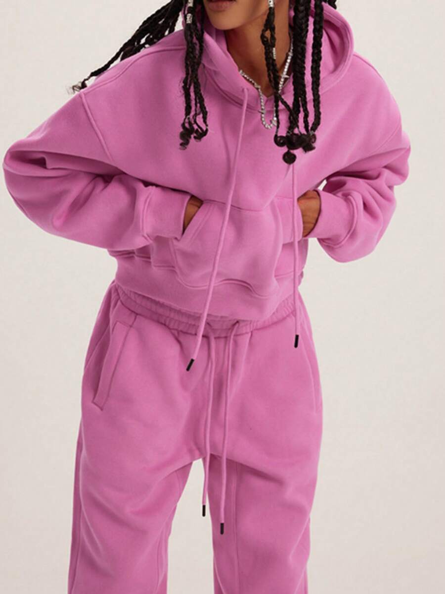 Set 2 buc. Hanorac sport casual din fleece gros și top scurt, toamnă/iarnă