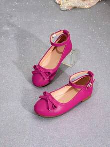 Girls' Princess Style Bow Decor Ankle Strap Flat Shoes