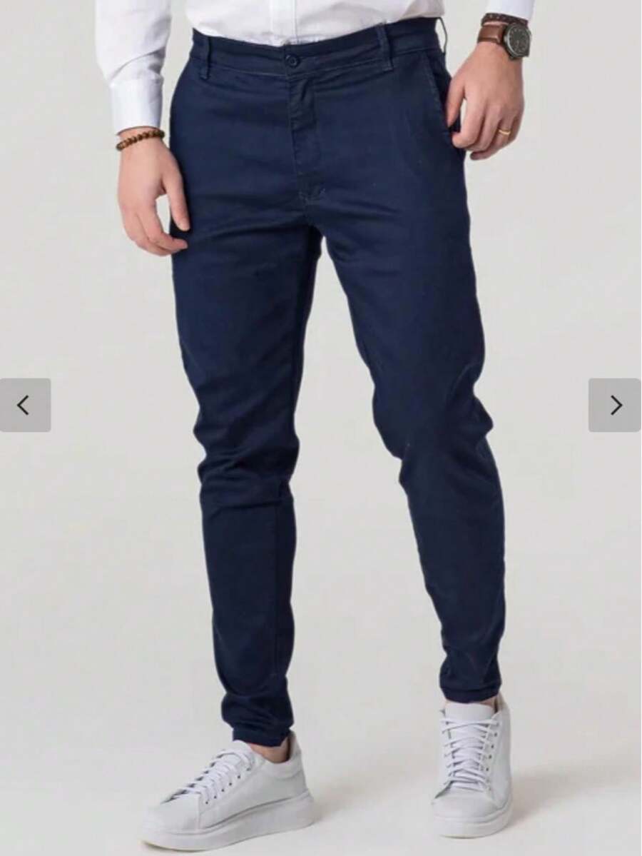 MHD MODAS Men's Pants Skinny Satin Tailoring Slim Sport Spandex KNIFE POCKET - 藏蓝色 - 查看 1