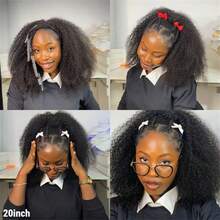 Jerry Curly One Fit All Half Wigs Human Hair 3 In 1 Half Wig Curly Wear & Go Drawsting Wigs No Glue Need Flip Over Half Wig Seamless Clip In  Deep Wave Headband Wig Beginner Friendly For Women - Natural Black - 查看 5