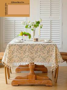 1 pieza Mantel con estampado elegante y flecos - Cuadrado de poliéster, a prueba de polvo y decorativo para cocinas, comedores, salas de estar, fiestas, vacaciones y barbacoas al aire libre, decoración de mesa/mantel decorativo/decoración con flecos