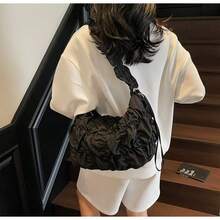 Korean Pleated Beach Cloud Tote Bag, Women's 2025 New Drawstring Shoulder Bag, Large Capacity Nylon Cloth Crossbody Shoulder Bag, Shoulder Bag, Women's Bag, Shoulder Bag - màu đen - Xem 5