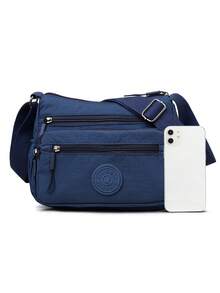 Casual Nylon Shoulder Bag With Adjustable Strap, Multi-Compartment, Solid Color, Zipper Closure, Polyester Lining, Lightweight And Convenient Crossbody Bag For Daily Use - Blue - View 2