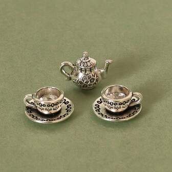 6/3件套（1个茶壶+2个茶杯）迷你茶杯套装 复古娃娃屋茶壶 小茶杯 小型娃娃屋咖啡店厨房配件 摄影道具