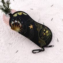 1pc Wave Art Painting Marble Eyewear Cases Cover Sunglasses Case Starry Sky Sun Moon Face Glasses Box With Zipper Portable Eyeglass Cases - Multicolor - View 7