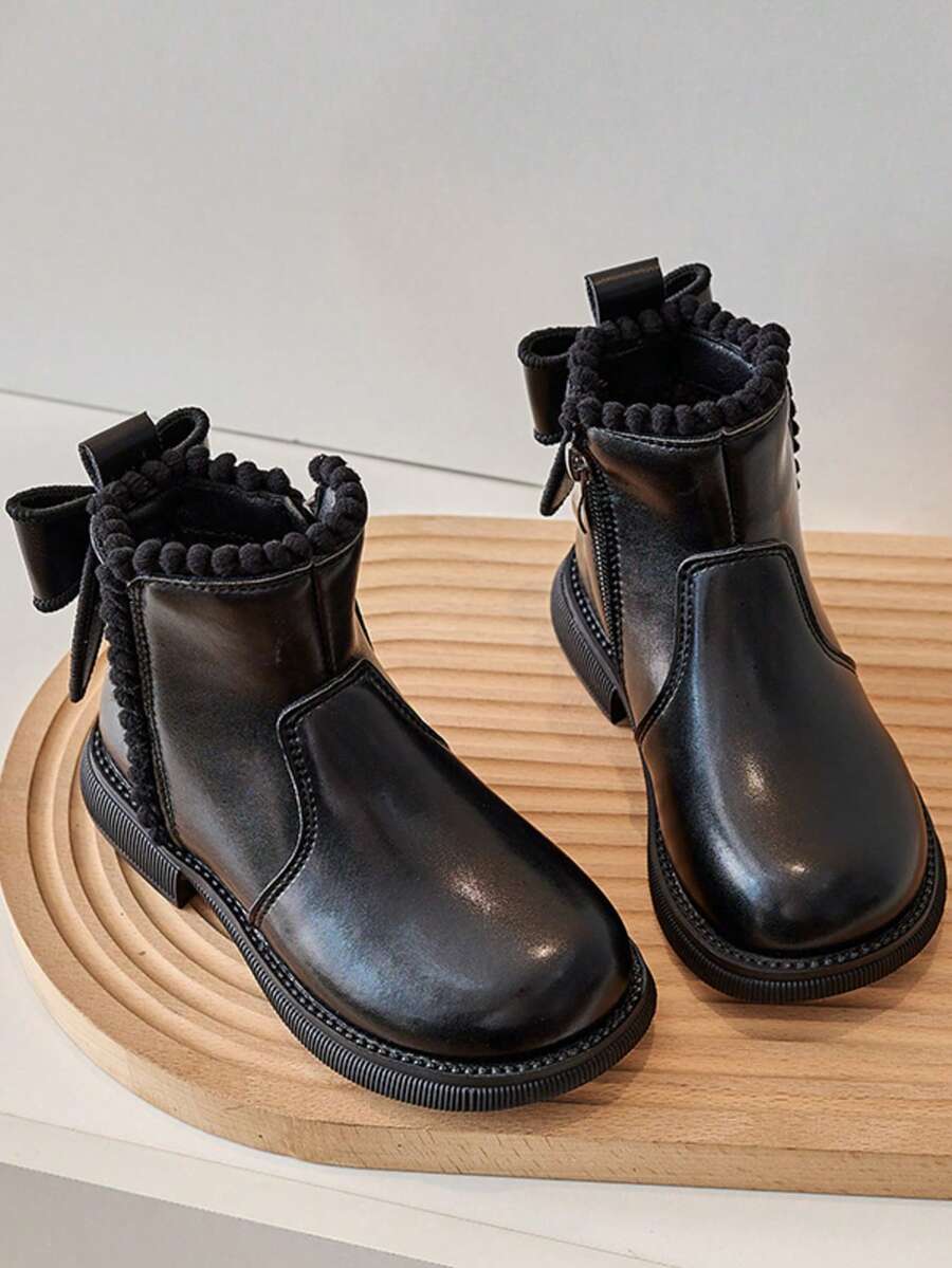 Botas para niñas, nuevas botas cortas para niños en otoño/invierno, zapatos para niños, zapatos para niñas pequeñas, botas de princesa con lazo