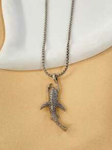 1 件男士时尚独特鲨鱼吊坠项链 - 復古銀色 - 查看 4