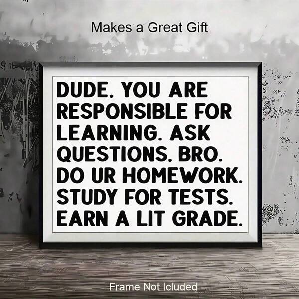 1 pieza Póster de reglas motivacionales para el aula - "Amigo, tú eres responsable de tu aprendizaje" Cita motivacional, útiles escolares para la temporada de regreso a clases y suministros para la enseñanza en aulas escolares, para motivar a los estudiantes, impresión en lienzo, resistente al agua, perfecto para matemáticas, ciencias, álgebra, STEM, química, profesores de inglés, decoración de aulas de escuela secundaria y universidad, sin marco, temas de decoración del aula
