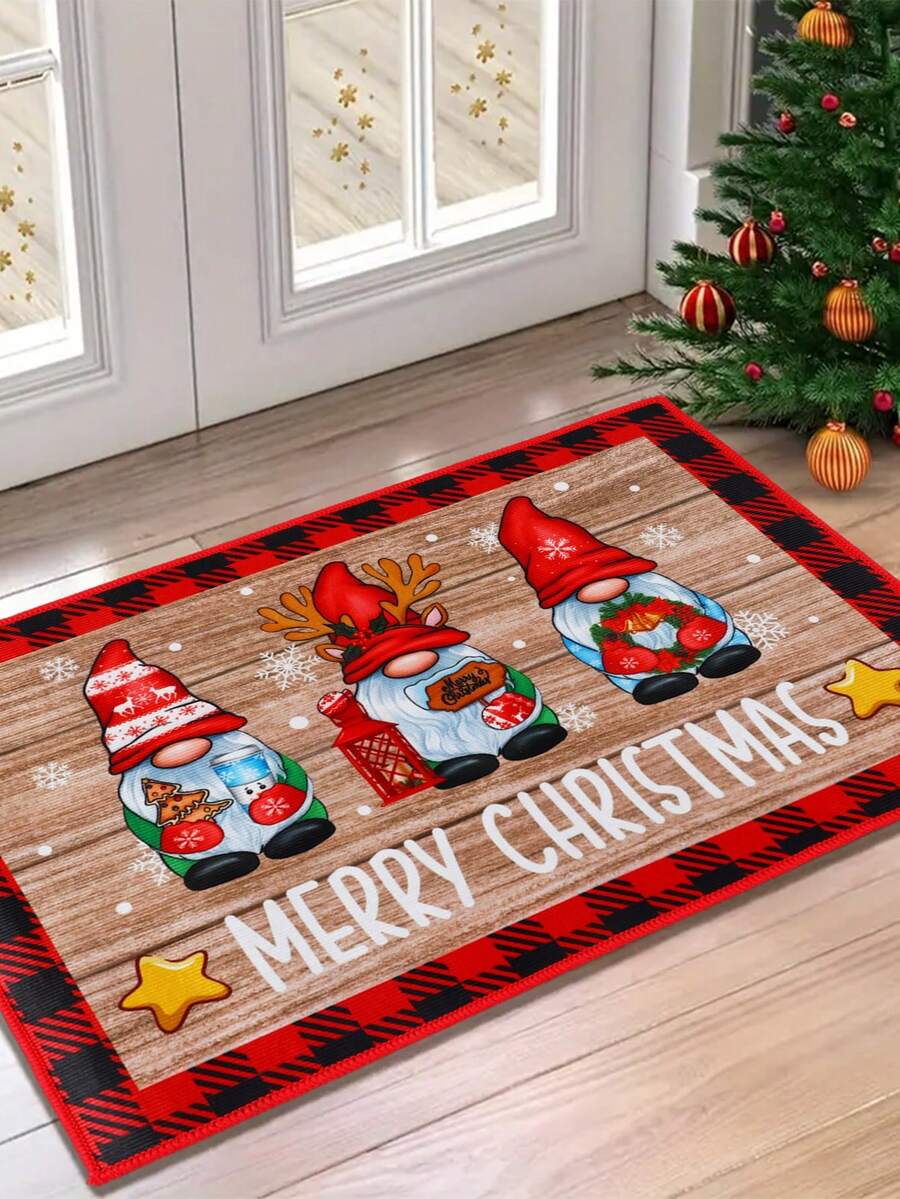 1 Stück Weihnachts-Fußmatte, Wichtel- und Schneeflocken-Design Teppich, Fröhliche Weihnachten Teppich, waschbarer Vorleger für die Haustür, schmutzabweisende Bodenmatte, Weihnachtsparty Dekoration, Weihnachtsdekorationen, Weihnachtsparty Zubehör - Weihnachtspuppe - Übersicht 1