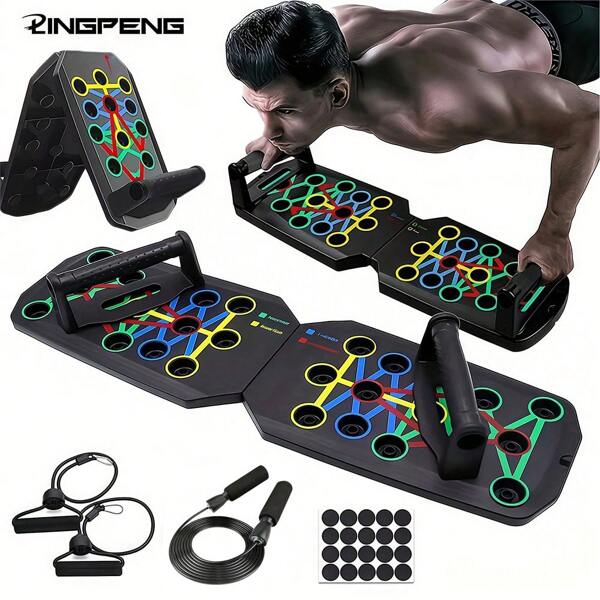 1 Tablero multifuncional para hacer flexiones, equipo de fitness portátil y plegable con agarraderas para ejercitar el pecho, abdomen, brazos y espalda, accesorios de gimnasio