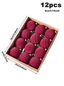 1个/12个装天鹅绒圣诞装饰球，植绒圣诞树球挂饰，防碎圣诞灯泡装饰套装，塑料天鹅绒装饰球，适用于节日婚礼派对家居装饰、圣诞装饰、房间装饰、冬季圣诞装饰、家居圣诞礼物、圣诞装饰 - 彩色 - 查看 13