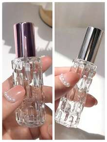 6 件 0.34 盎司透明空喷雾瓶带盖艺术设计化妆品香水乳液储存容器 DIY 美容工具，易于携带，适合旅行和外出，旅行配件家居浴室装饰秋季装饰返校香水瓶