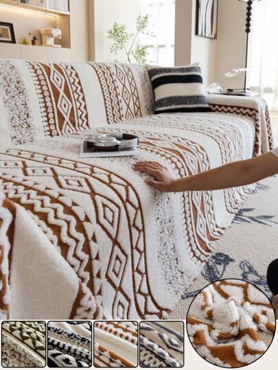 1 件波西米亚风格冬季温暖材质沙发套，柔软亲肤，宠物友好，防滑、防污、防刮，可机洗，适合所有季节，可用于户外沙发躺椅，适合 1 座、2 座、3 座、4 座沙发