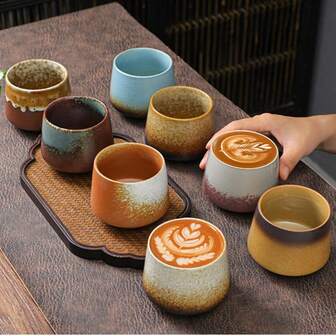 Taza de café expreso Yaoxian, taza de cerámica, taza de arte de latte, taza de té japonesa retro de cerámica rústica, taza individual para anfitrión