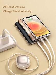 3-In-1 100W Fast Charging Charger Cable &Retractable One Tow Three Cable, Durable Tpe Charging Data Line Compatible With Iphone And Compatible With Samsung Series, High Efficiency Charge Cable