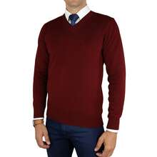 Men's Premium Knit Sweater Blouse, V-Neck - Burgundy - View 4