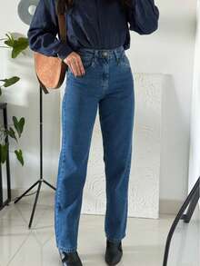 Wide Leg Jeans - 深色水洗藍 - 查看 1