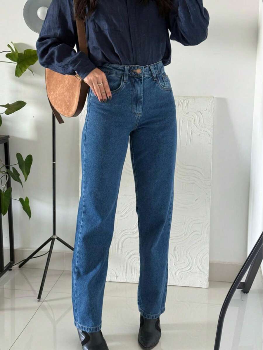 Wide Leg Jeans - 深色水洗藍 - 查看 1