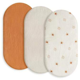 3 件装婴儿平纹细布摇篮床单套装透气平纹细布摇篮床笠通用标准床垫椭圆形长方形摇篮床单适合男宝宝女宝宝男女通用