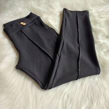 Women's Plus Size Pants - High Waist, Buttons In The Front - màu đen - Xem 5