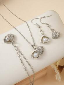 1pc Fashion Simple Micro-Inlaid Zirconia Faux Pearl Shell Necklace, Elegant Ocean Series Shell Shaped Faux Pearl Pendant Necklace, Ideal Gift For Girlfriend On Valentine's Day - Silver - View 7