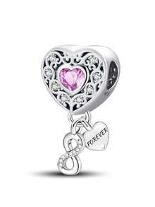 1pc Fashionable 925 Sterling Silver Shiny Heart Shaped Pendant, Suitable For Women Jewelry DIY Bracelet - Silver - View 18