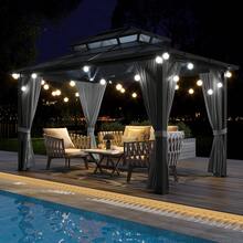10x13 FT Permanent Aluminum Gazebo 10x12 FT Hardtop Gazebo With Double-Layer PC Roof, Sturdy Metal Pavilion Canopy, All-Weather Outdoor Sunshade Structure With Retractable Curtains For Patio, Backyard, Garden, Deck - Xám - Xem 6
