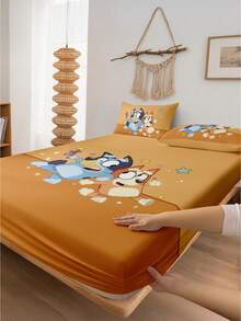 Bluey 1件装布鲁伊数码印花床笠,布鲁伊床上用品,床垫保护套,床罩,床笠,舒适家纺,透气防起球床垫保护套,柔软亲肤,布鲁伊魔杖图案,卡通图案床罩 - 彩色 - 查看 19